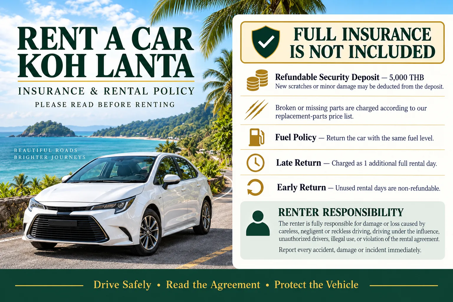 Rent A Car Koh Lanta Insurance & Deposit Policy — Koh Lanta, Thailand